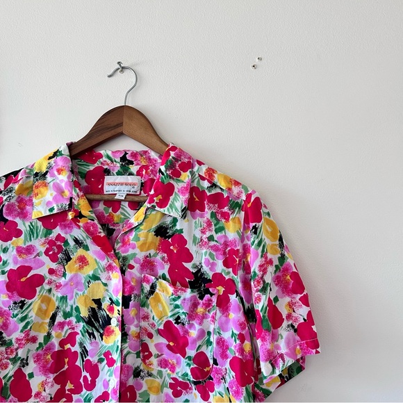 VINTAGE | Funky Pink Floral Button-Down Tee By Snazzie Solo - Picture 2 of 3